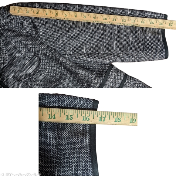 14P Black White Tweed Fitted Blazer 3/4 Sleeve Contrast Trim Abstract Stripe - Picture 11 of 13